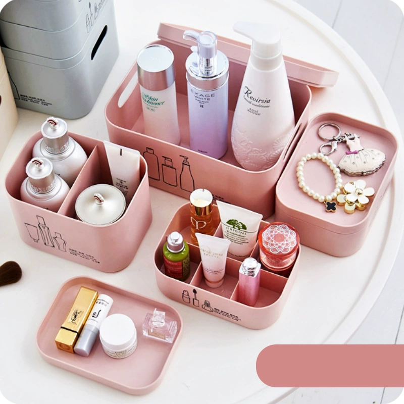 Table cosmetic plastic storage box, matte cover, face mask, lipstick for skin care, set, European style