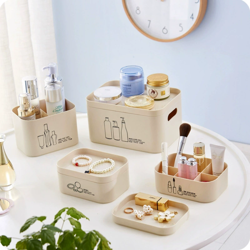 Table cosmetic plastic storage box, matte cover, face mask, lipstick for skin care, set, European style