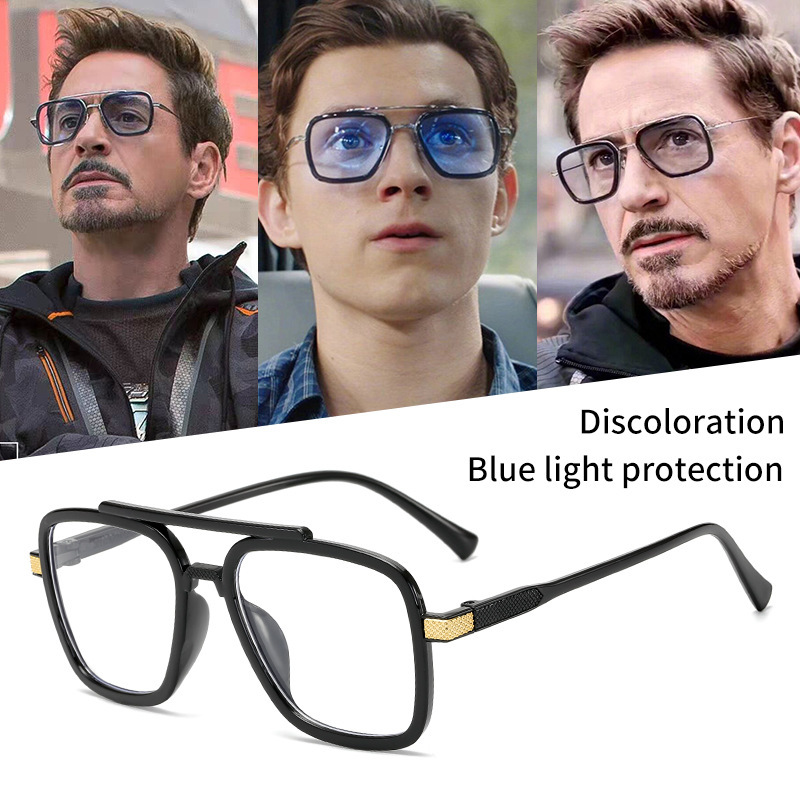 Europe and the United States new double beam color change sunglasses Iron Man with men's sunglasses anti-blue glasses frame wholesale