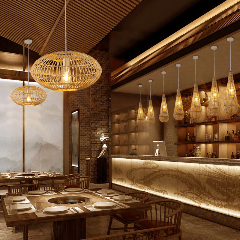 Lámpara de cuerda de cáñamo de estilo chino lámpara de cafetería retro lámpara de restaurante de tienda de té de leche de personalidad creativa lámpara de cama y desayuno antigua japonesa