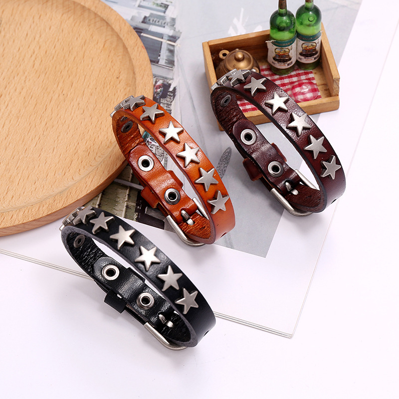 European and American New Style Retro Five-Pointed Star Leather Bracelet, Simple Literary Retro Jewelry, Bar Performance Accessories European and American New Style Retro Five-Pointed Star Leather Bracelet, Simple Literary Retro Jewelry, Bar Performance Accessories