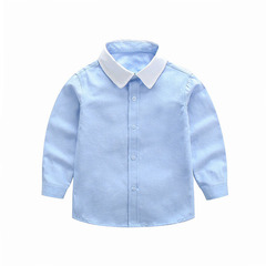 Children's blue long-sleeved school uniform shirt for boys, suitable for primary and middle school students in spring and autumn, manufacturer, children's shirt
