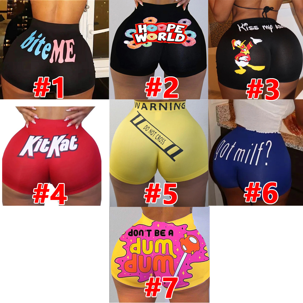 D9305 Amazon hot sale European and American women's sexy ladies tight shorts pattern printed shorts yoga pants