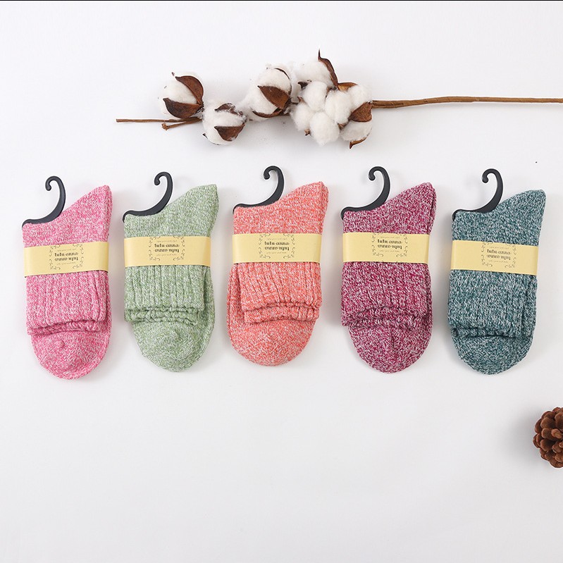 秋冬加厚女袜 复古民族风休闲中筒袜粗线女纯色袜子保暖兔羊毛批
