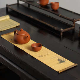 防水茶席禅意中国风印花竹帘垫隔热杯垫小号竹编茶道配件一件E18