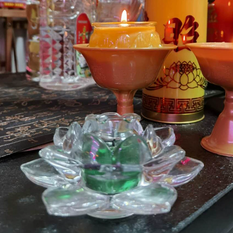 Кристаллическая лотосовая кибер-лампа на 12 часов для Buddhist свечи храм храм, храм Буддийский храм для лампы свет светильников, ультра-стеклянная прозрачная модель