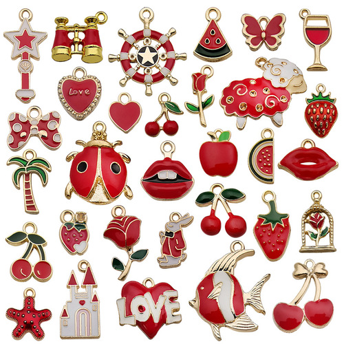 31 sets of oil dripping alloy pendants, five-pointed star love earrings, necklaces, bracelets, diy handmade jewelry accessories, 6 colors