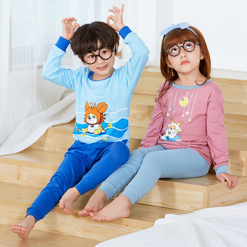 Children's Autumn Clothes and Pants Set Boys and Girls Pure Cotton Base Thermal Underwear Boys and Babies Children's Pure Cotton Pajamas