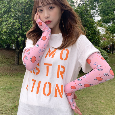 韩版泫雅风夏季防晒冰袖女开车户外骑行可爱美少女冰丝袖套护臂|ru