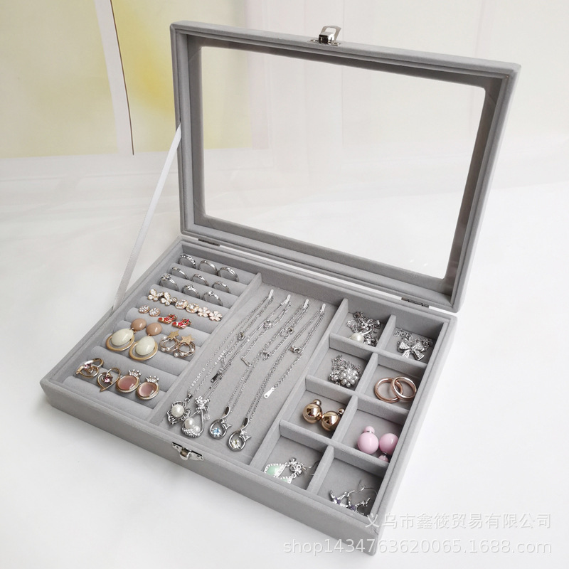 Gran Flip transparente franela visual caja de joyería a prueba de polvo anillo pendientes pulsera broche caja de joyería de almacenamiento