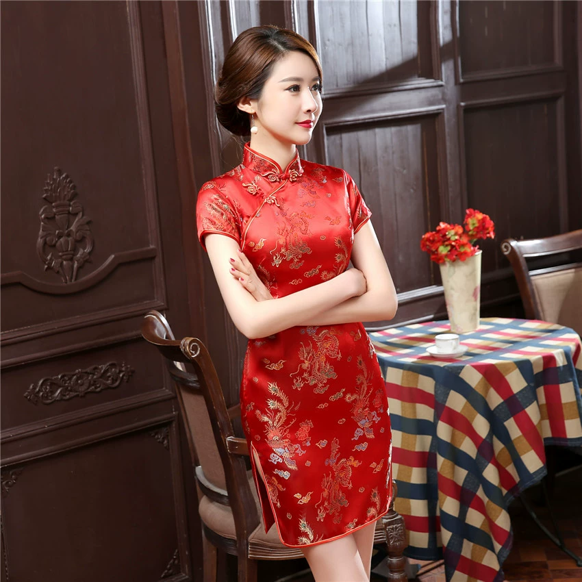 Платье чонсам (женщины) в ретро-китайском стиле, Дракон и Феникс, лето, размеры S–XXXXXXL