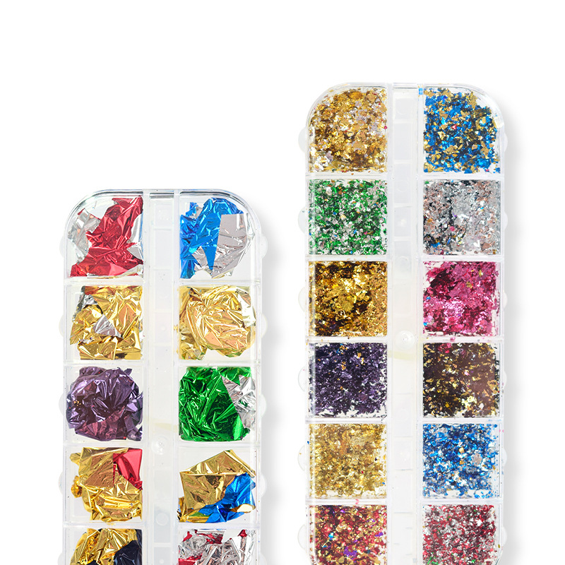 Accesorios de manicura nuevo estilo japonés manicura hoja de oro seda 12 colores en caja de oro fino y fragmentos de hoja de plata DIY papel de aluminio decorativo