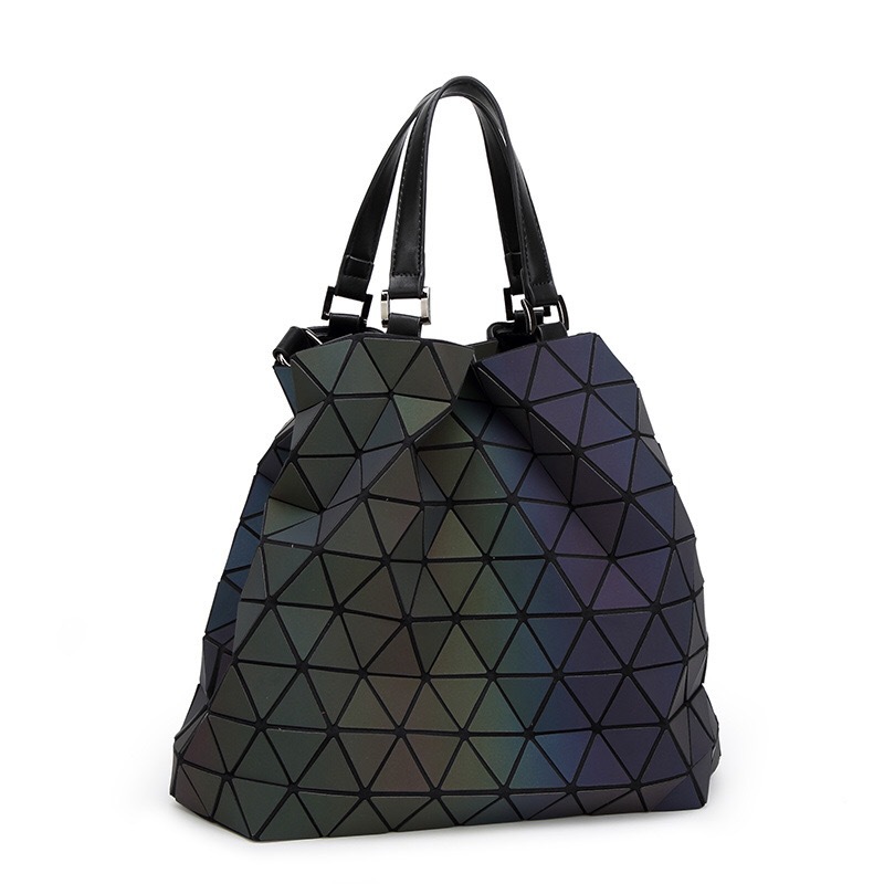Borsa a secchiello con griglia diamantata pieghevole versatile alla moda da donna con spalla singola nuova geometria Night Glow 2024_voghion.com