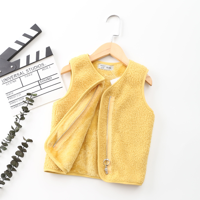 Estilo coreano primavera y otoño chaleco de lana de los niños Nueva cremallera de peluche terciopelo cardigan chaleco macaron color Chaleco de los niños al por mayor