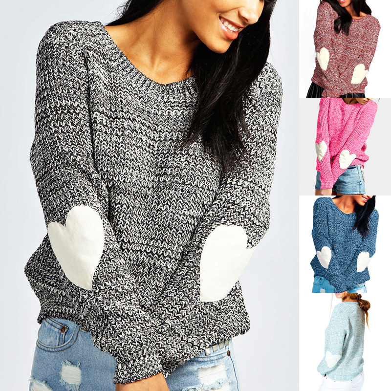 AliExpress wish autumn and winter New sweater women's European and American fashion elbow love patch pullover sweater