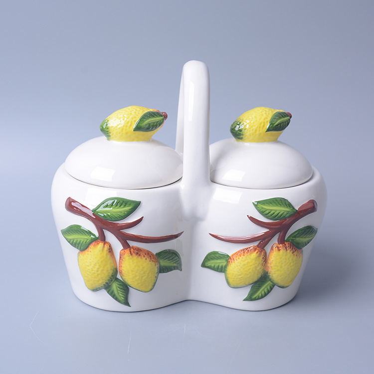 Ceramic Lemon Seasoning Jar Creative Ceramic Fruit Kitchen Supplies Painted Lemon Shape Ceramic Seasoning Jar