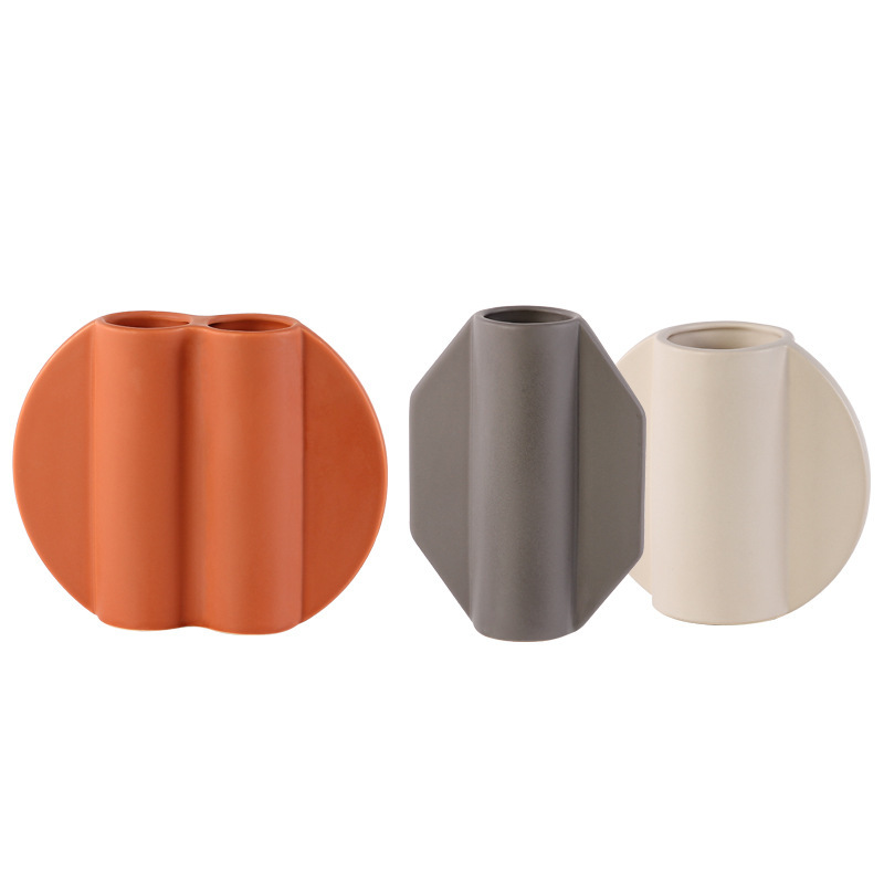 Nórdico florero de cerámica decoración hogar creativo sala de estar decoración suave modelo habitación arreglo floral arte geométrico decoración flor dispositivo