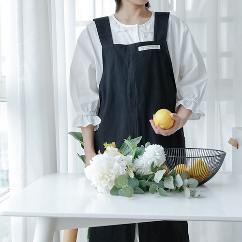 Cross-border fashionable Japanese and Korean large size aprons, breathable home clothes, flower shop cafe cotton and linen work clothes, foreign trade bibs