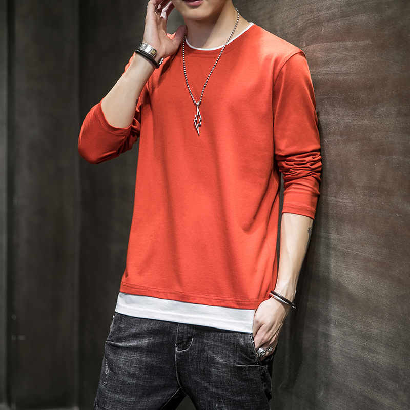 Hombres 2024 Otoño e Invierno nueva camiseta de manga larga de los hombres ins moda casual cuello redondo color sólido algodón de manga larga Camiseta hombres