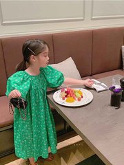 Children's floral summer dress for girls, bubble sleeve skirt, kids' dress for 3-8 years old, drop shipping one piece