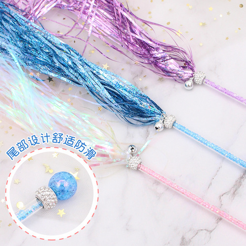 Wholesale paper fringe tassel funny cat stick girl heart little fairy stick handmade pet cat toys cat supplies