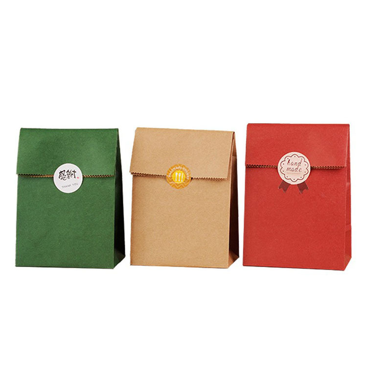 无手提复古牛皮纸折口袋平口方底袋烤西点甜点包装袋烘焙食品纸袋