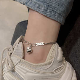 爱心925纯银加长脚链女韩版时尚可爱心型吊坠学生脚踝链生日礼物