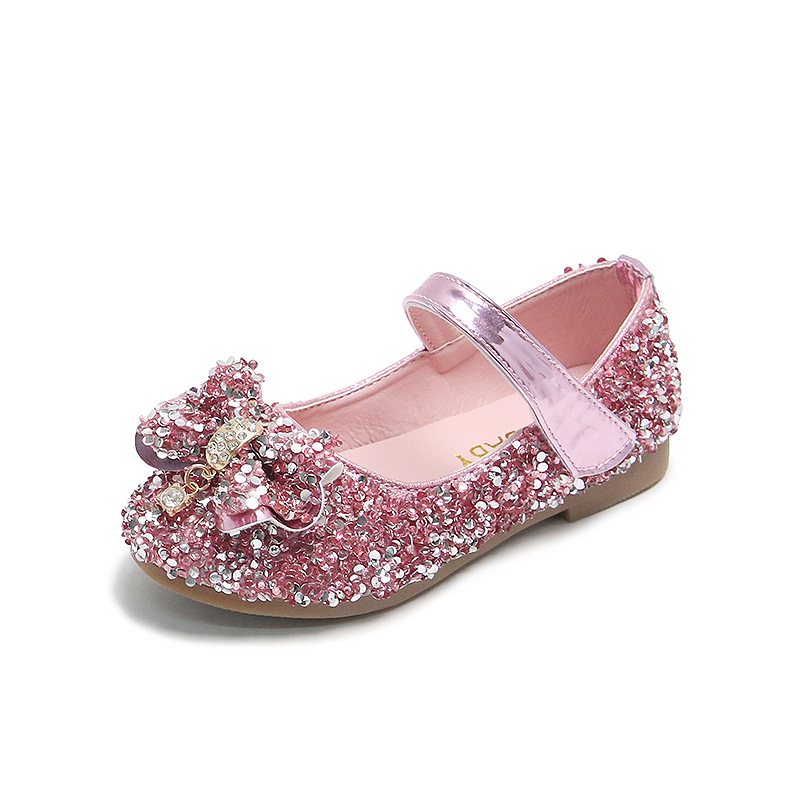 Zapatos para niños 2023 primavera y otoño nuevo lentejuelas arco zapatos de cristal coreano princesa plana casual niñas zapatos de cuero