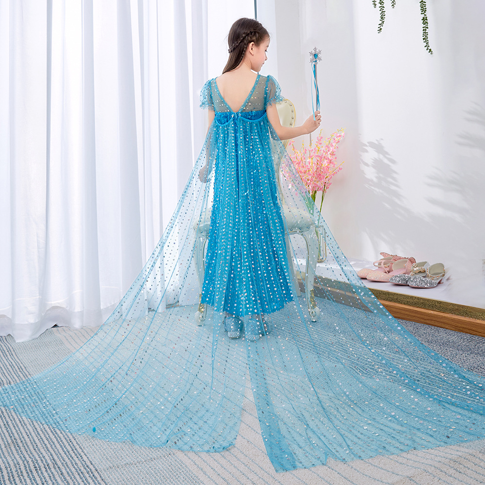 Sequins Detachable Trailing Frozen 2 Elsa Dress Princess Dress Performance Clothes Children Girl Dress Dress