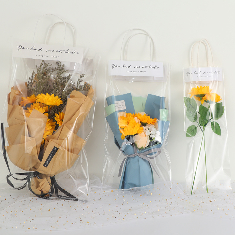 单支玫瑰花包装袋 ins小花束包装材料袋 网红鲜花透明手提花袋