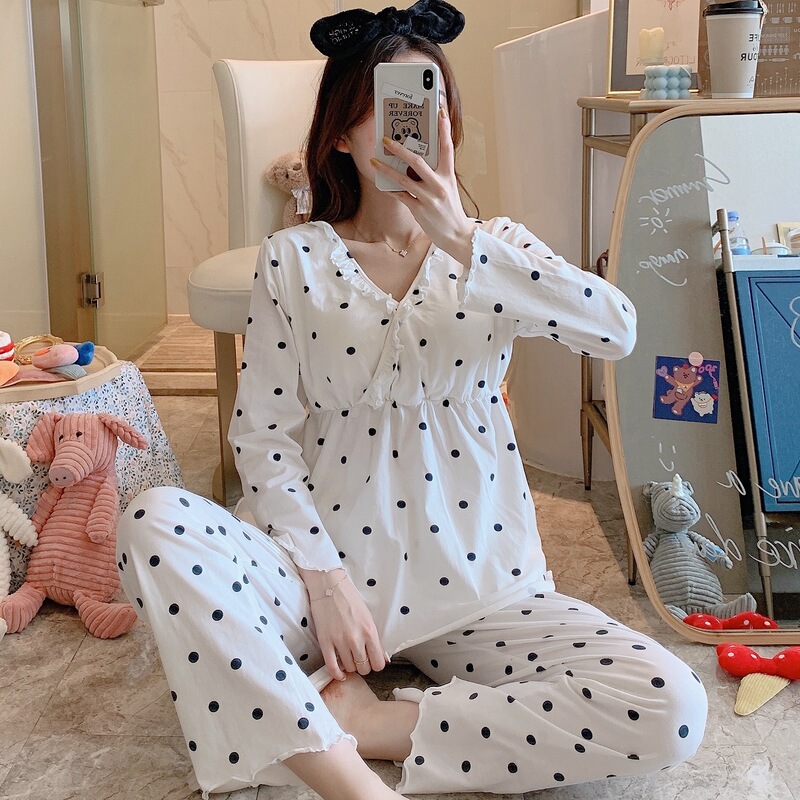 [2203 spot] Pregnant women Spring Autumn clothing long pants bottoming underwear nursing pajamas set cotton month clothing women