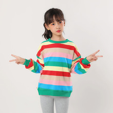 2022秋冬新款韩版女童彩虹条外穿长袖卫衣棉质中大童外套童装上衣