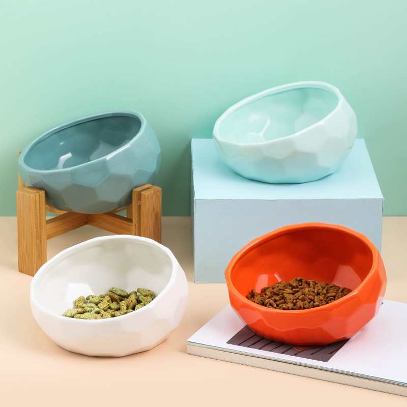 Pet supplies bowl ceramic cat bowl dog bowl oblique bowl goblet foreign trade wholesale Japanese complete set with bowl rack