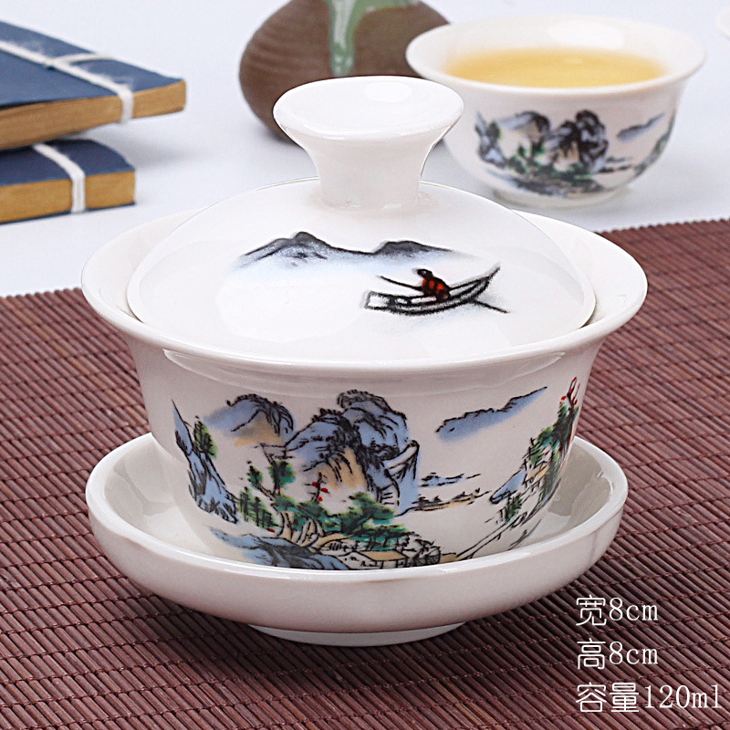 Tazón de fuente de entrega de una pieza taza de té de cerámica tazón de té tazón de tres piezas dehua Jade porcelana mini tamaño pequeño Kung Fu taza de burbuja