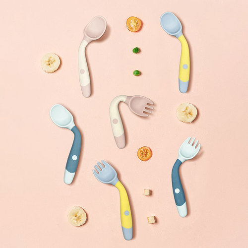 Children learn to eat, training tableware, twisted fork spoon, 6 months old baby, complementary food fork spoon, baby flexible spoon