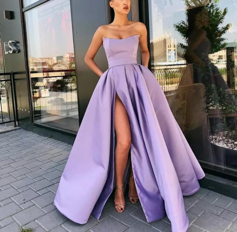 2025 nuevo vestido de comercio exterior europeo y americano, vestido de actuación, top de tubo sexy, vestido de noche de anfitrión de banquete largo dividido