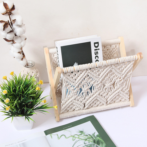 Nordic cotton rope woven storage rack magazine rack creative desktop book rack floor-standing storage rack photo props