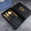 L Cross -border stainless steel knives fork spoon four -piece golden steak knife fork Portuguese tableware Christmas New Year gift box