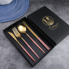 L Cross -border stainless steel knives fork spoon four -piece golden steak knife fork Portuguese tableware Christmas New Year gift box