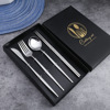 L Cross -border stainless steel knives fork spoon four -piece golden steak knife fork Portuguese tableware Christmas New Year gift box