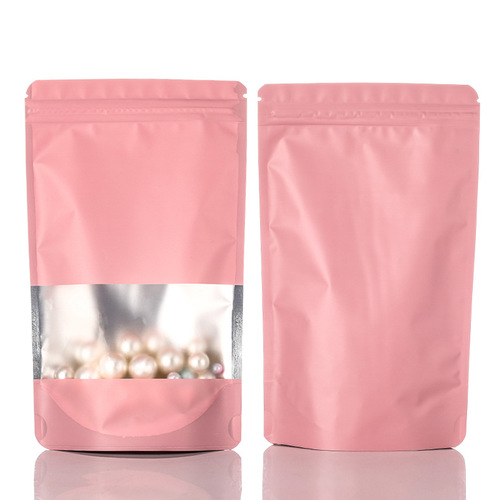 Colored windowed self-standing aluminum foil bag frosted ziplock bag cat and dog food self-standing food packaging bag nut sealed bag