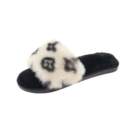 Cross-border foreign trade leopard print fur slippers for women autumn outer wear furry women's shoes sandals non-slip PVC half slippers wholesale