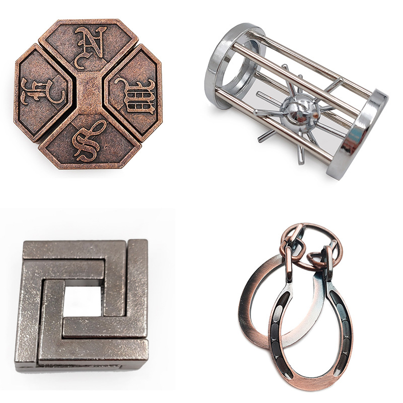 La magia del rompecabezas de oro de la aguja de herradura de bloqueo cuadrado desbloquear Luban bloqueo cerebro ardiente Kong Ming triángulo de bloqueo de la cadena de alta IQ pick-up