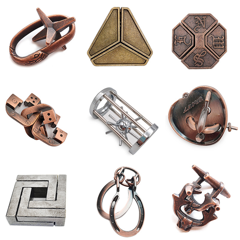 La magia del rompecabezas de oro de la aguja de herradura de bloqueo cuadrado desbloquear Luban bloqueo cerebro ardiente Kong Ming triángulo de bloqueo de la cadena de alta IQ pick-up