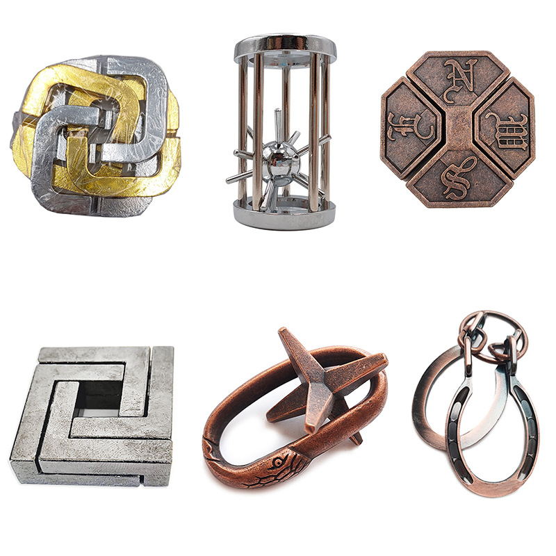 La magia del rompecabezas de oro de la aguja de herradura de bloqueo cuadrado desbloquear Luban bloqueo cerebro ardiente Kong Ming triángulo de bloqueo de la cadena de alta IQ pick-up