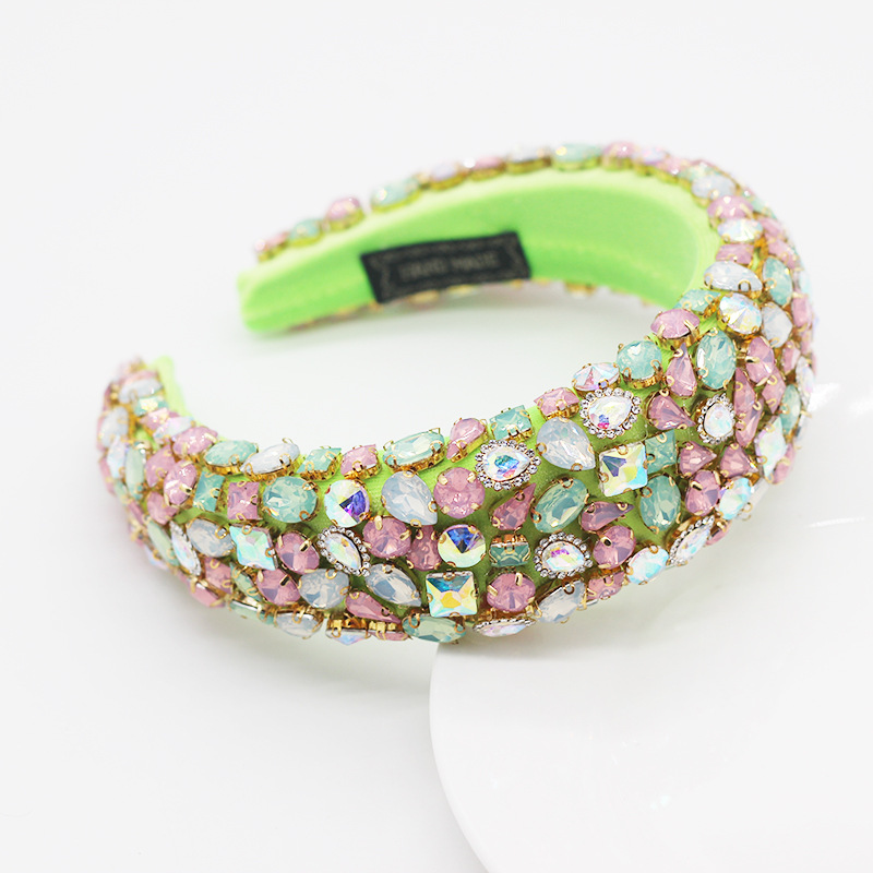 Nueva Europa y América barroco rhinestone diadema geométrica ancho borde completo diamante color moda danza pasarela accesorios para el cabello al por mayor