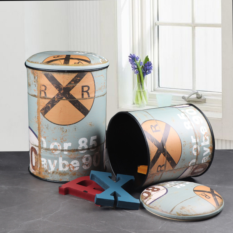 创意复古收纳凳 可坐储物凳多功能带盖圆凳 家居客厅卧室房间坐凳