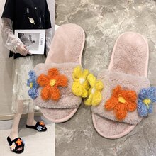 时尚毛毛拖棉拖鞋女外穿秋冬新款韩国东大门甜美花朵网红拖鞋女