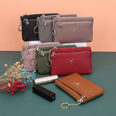 Top-Grade Cowhide European & American Style Mini Deer Head Women's Zipper Genuine Leather Coin Purse with Keychain