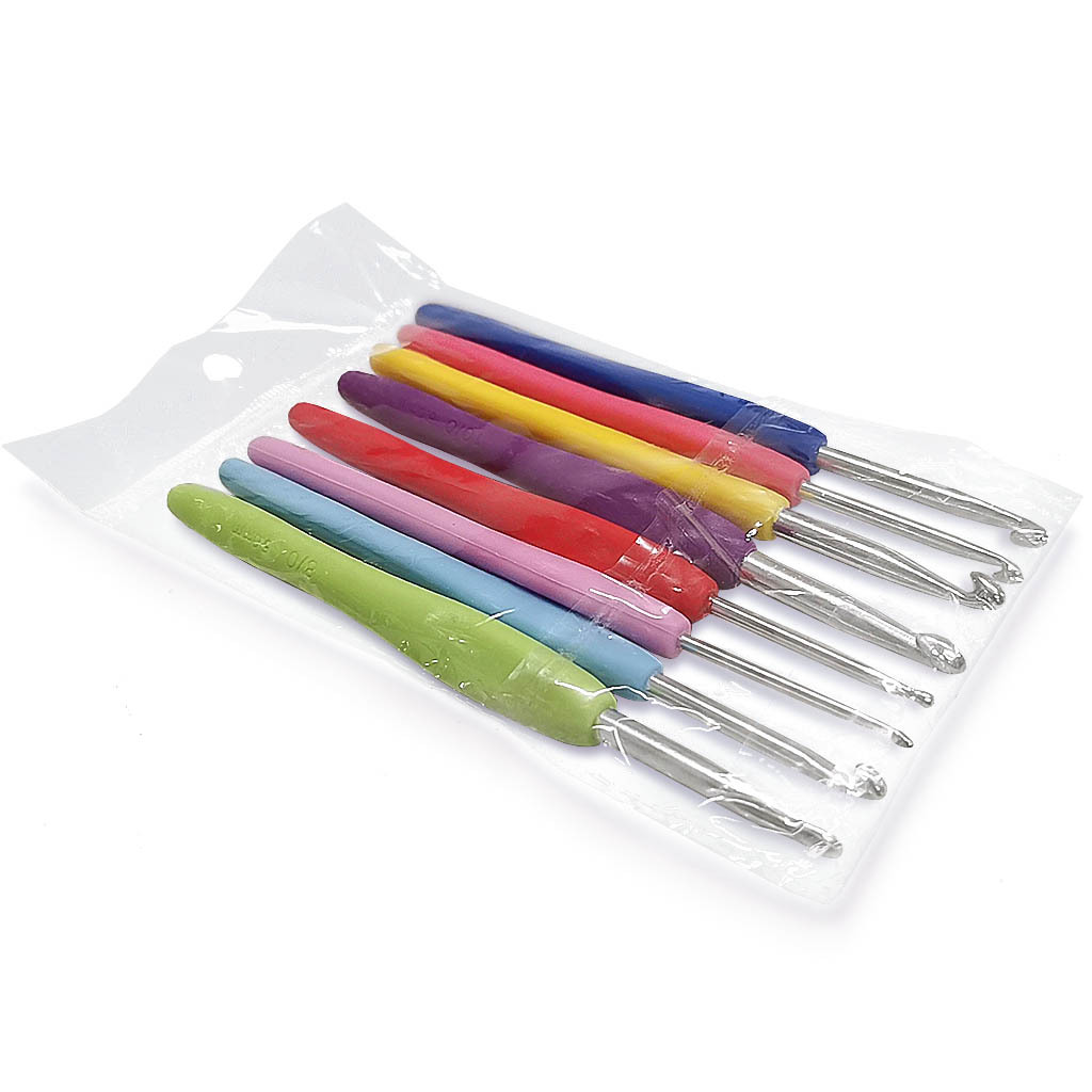 Suéter aguja herramienta de tejer color caramelo suave mango de ganchillo color suave mango de aluminio crochet conjunto de 8 piezas